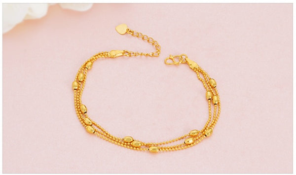 Brass Gold-Plated Three-Wire Turn Bracelet for Women