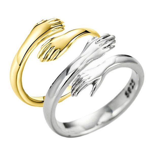 Alloy Simple Hands Hug Ring Adjustable Opening Jewelry - Unisex