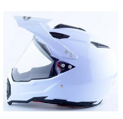 White Dual Sport Motorcycle Helmet with Sun Visor and Ventilation