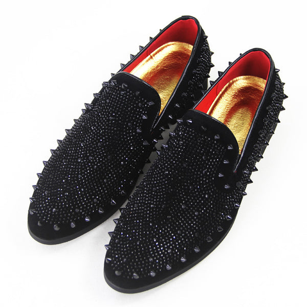 Men’s Black Studded Loafers – Luxury Spiked Slip-On Shoes