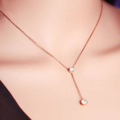 Stainless Steel Plated 18K Rose Gold Single Drill Necklace