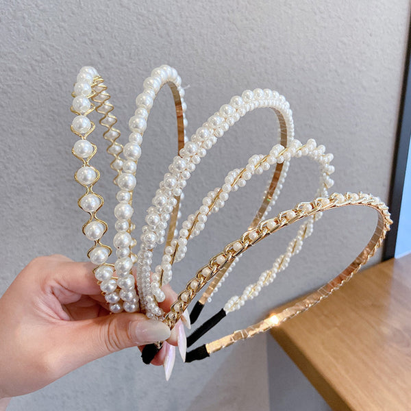 Thin Pearl Headband Imitation Pearl Metal Headband