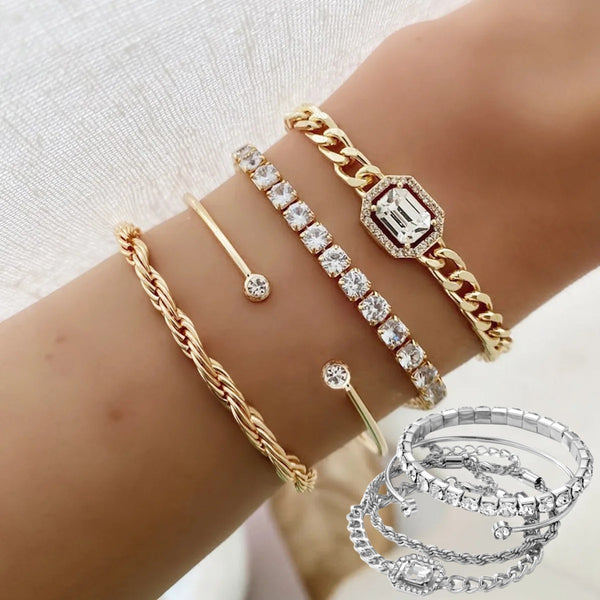 4 Pcs Crystal Bracelet Set Bohemian Design for Women - Vintage Luxury