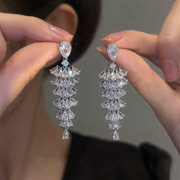 Sparkling Zircon Christmas Tree Drop Earrings for Women - Xmas Dangle Jewelry